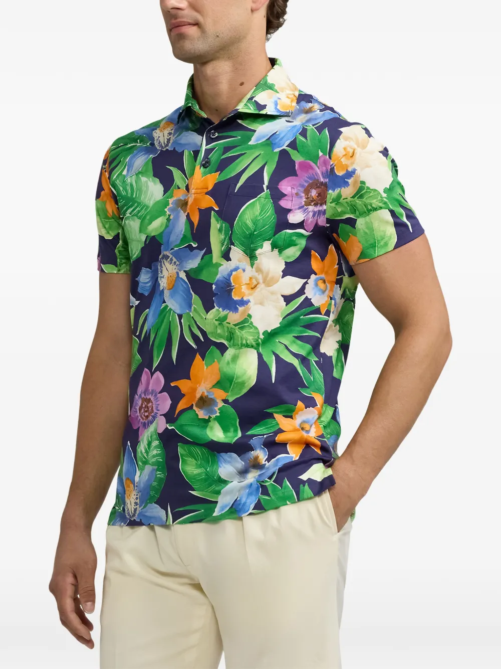 Ralph Lauren Purple Label floral-print polo shirt Blauw