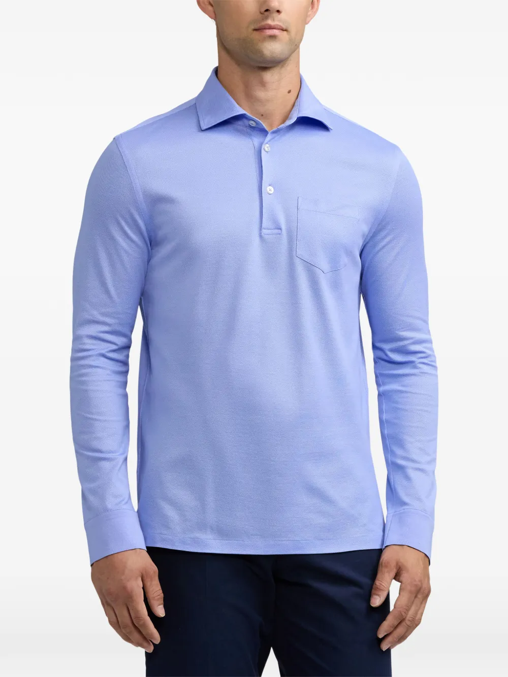 Ralph Lauren Purple Label long-sleeve chest-pocket polo shirt Blauw