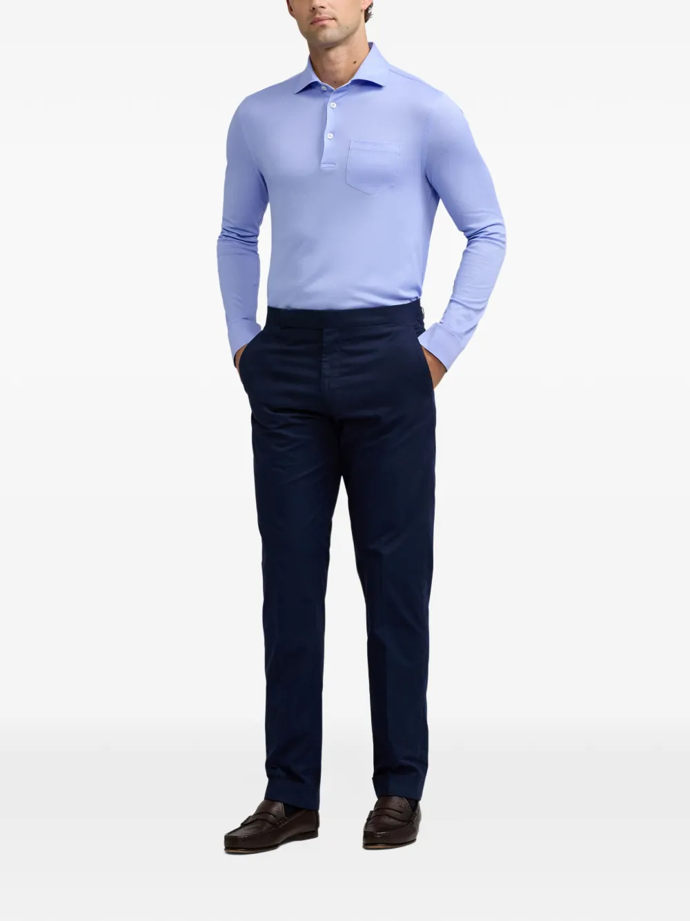 Ralph Lauren Purple Label long-sleeve chest-pocket polo shirt Blauw