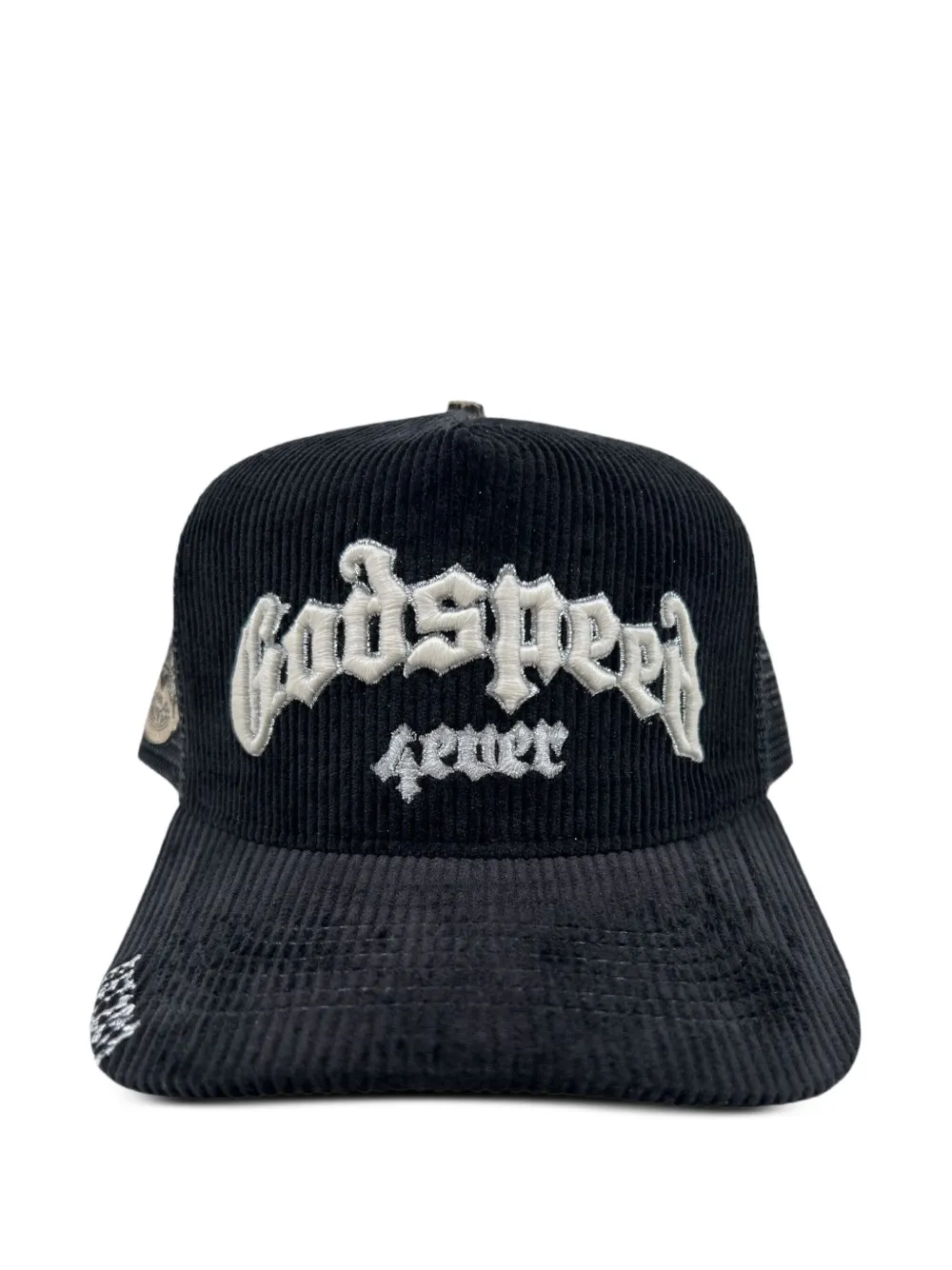 GODSPEED Ribfluwelen truckerpet met borduurwerk - Zwart