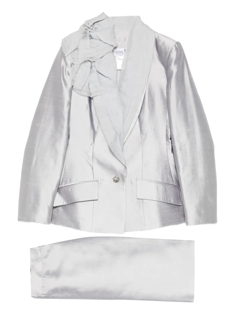 Pre-owned Dior 1990s Flower-embellishment Suit In Gray