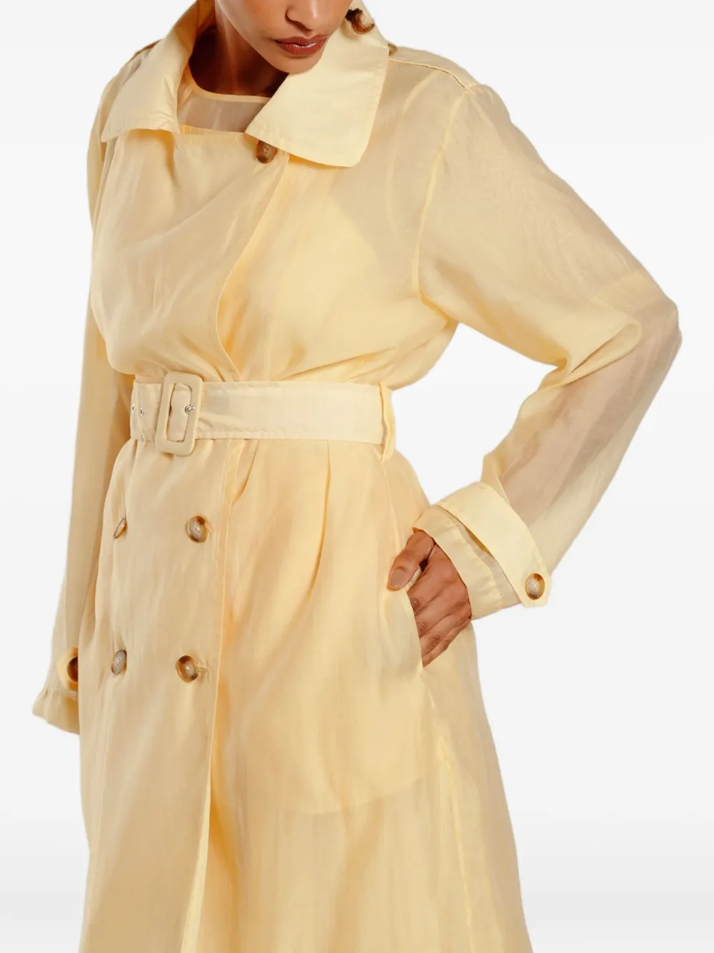 Isolda Oásis Belted Double-breasted Coat In Yellow