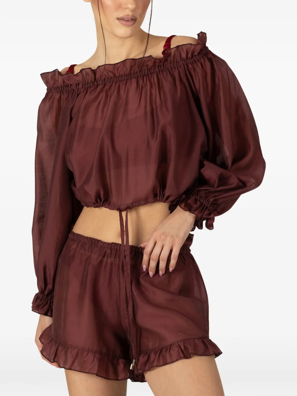 PARAMIDONNA Luna ruflled beach ensemble (set of two) | Brown | Image 1