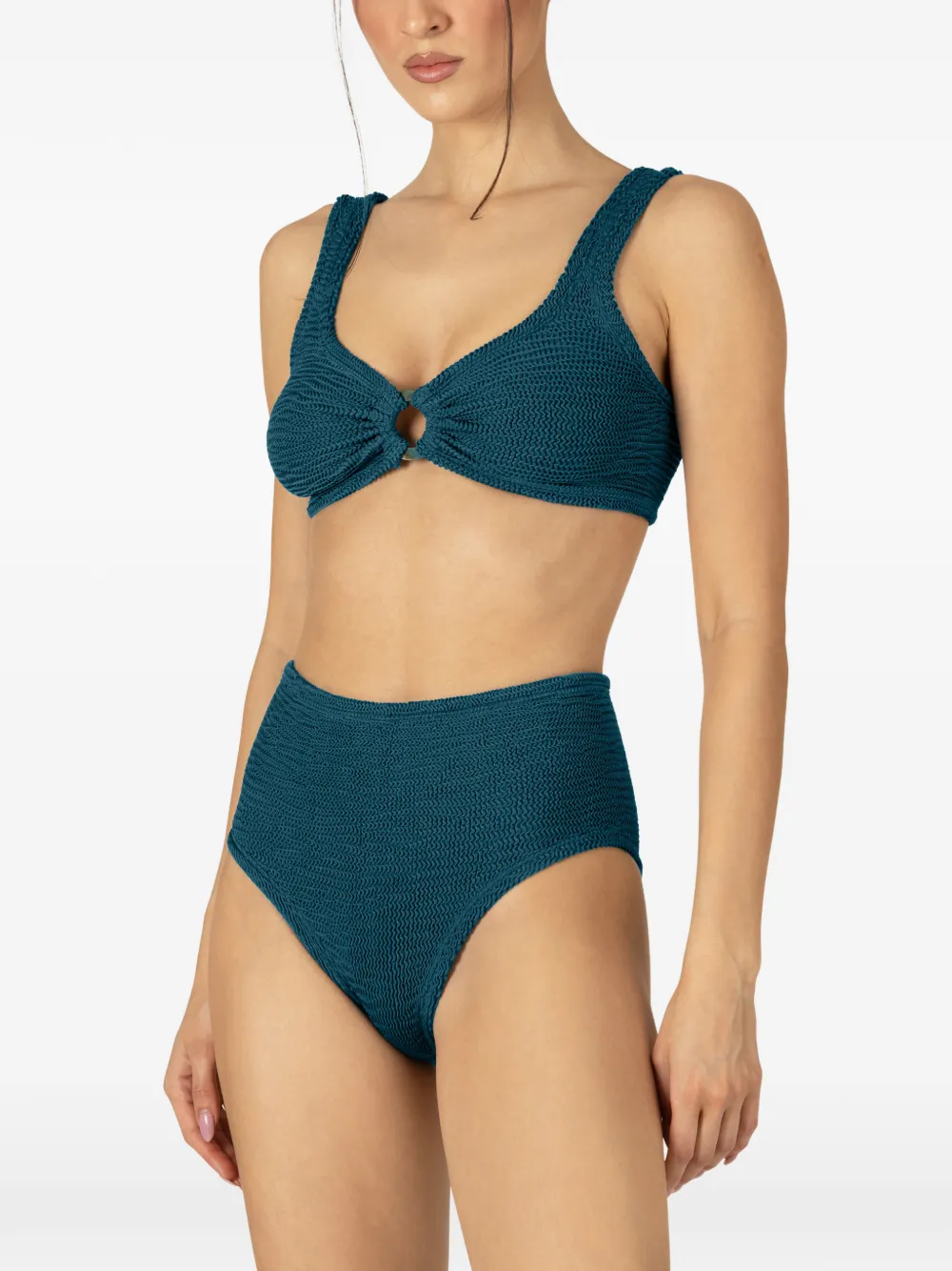 Paramidonna Irina High-waisted Textured Ring-detail Bikini In Blue