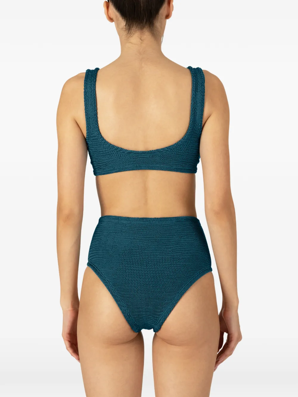 Paramidonna Irina High-waisted Textured Ring-detail Bikini In Blue