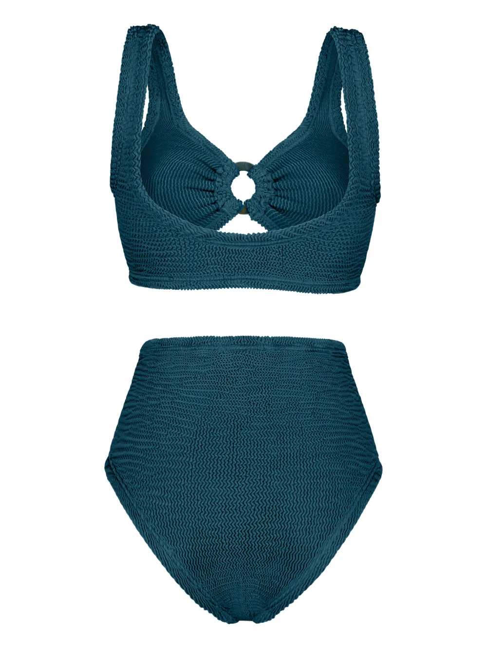 Paramidonna Irina High-waisted Textured Ring-detail Bikini In Blue