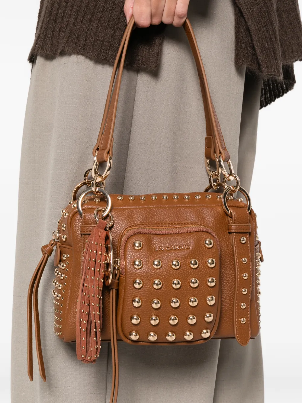 La Carrie small Planets studded tassel shoulder bag - Bruin