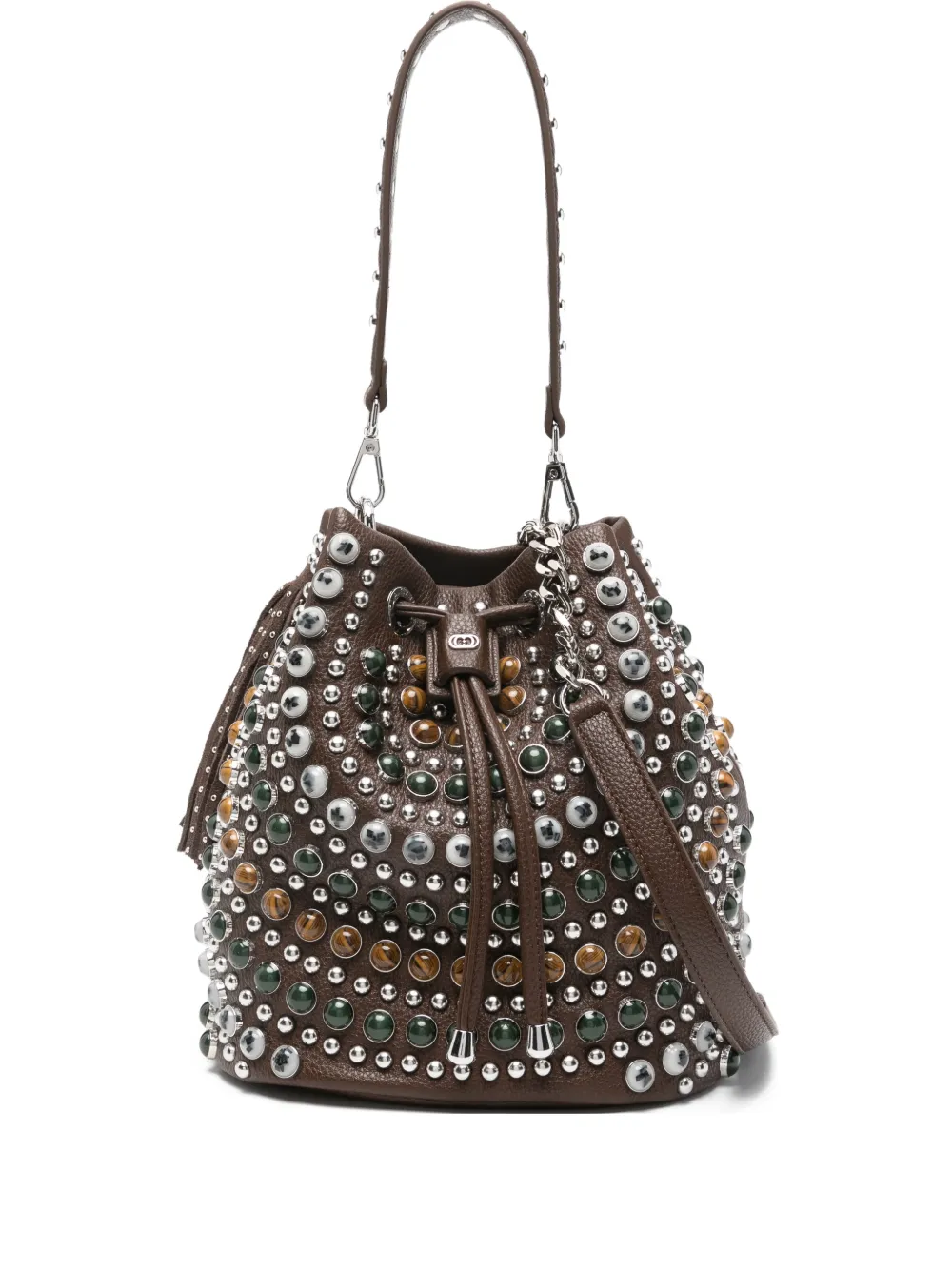 La Carrie Andromeda studded drawstring bucket bag | Brown | Image 1