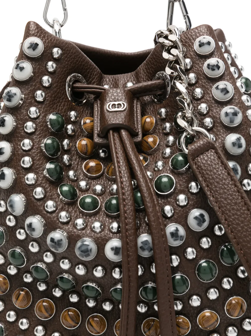 La Carrie Andromeda Studded Drawstring Bucket Bag In Brown