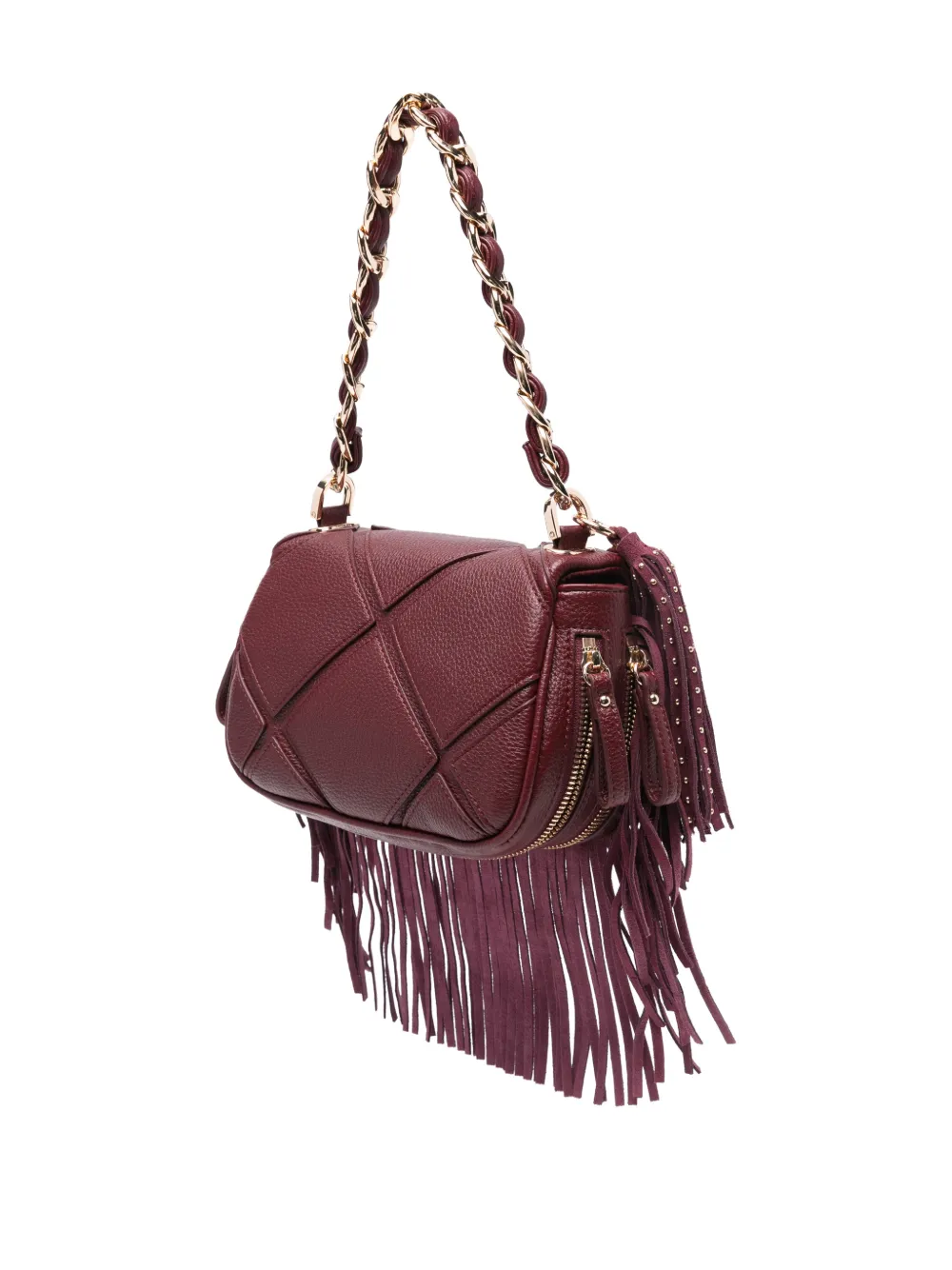 La Carrie Small Isabel Quilted Fringed Shoulder Bag In Red