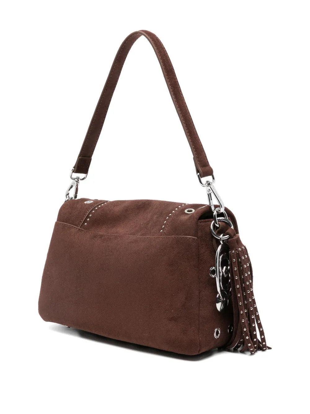 La Carrie Stephy Studded Suede Shoulder Bag In Brown