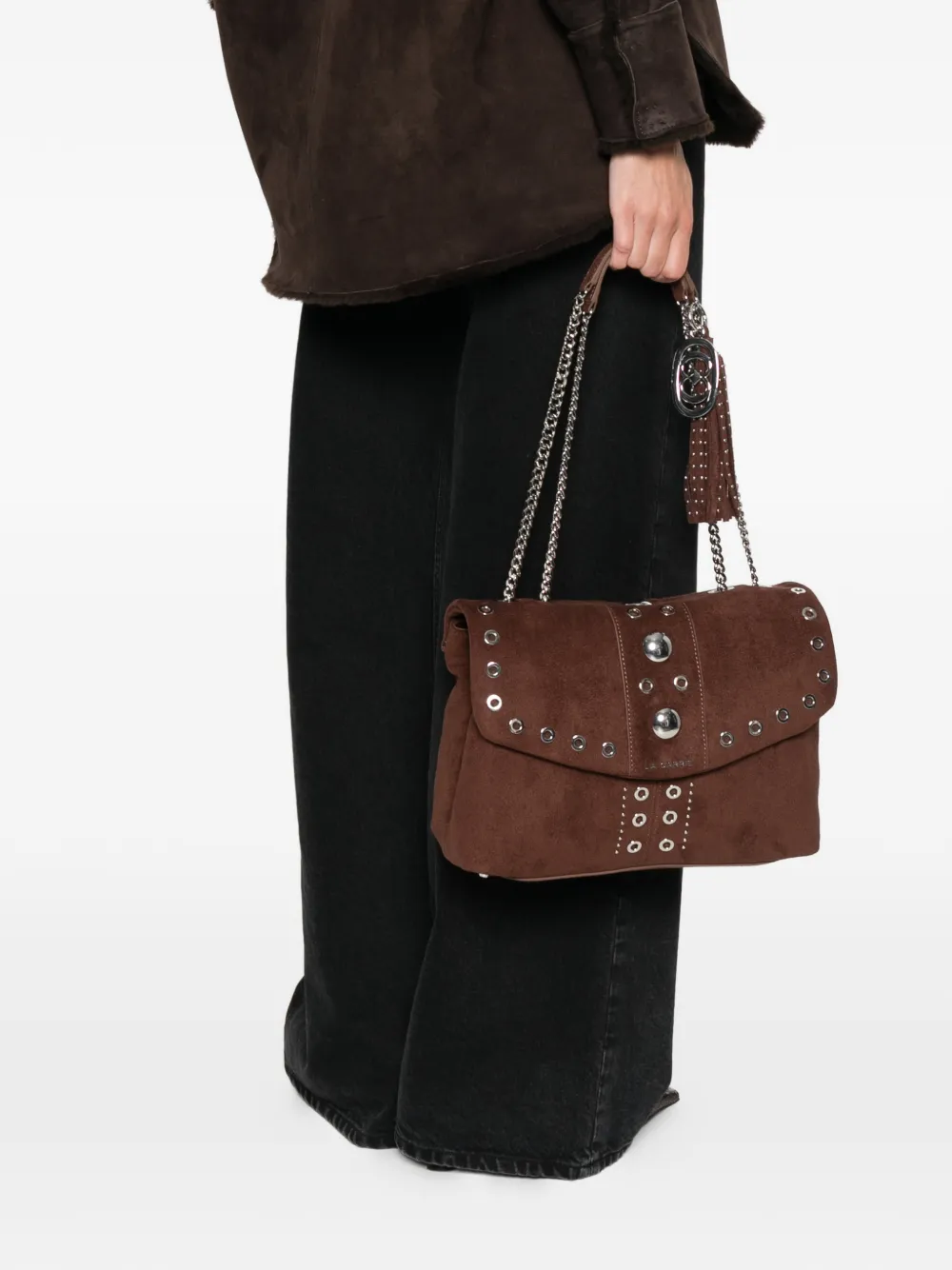 La Carrie Ethnic eyelet chain shoulder bag - Bruin