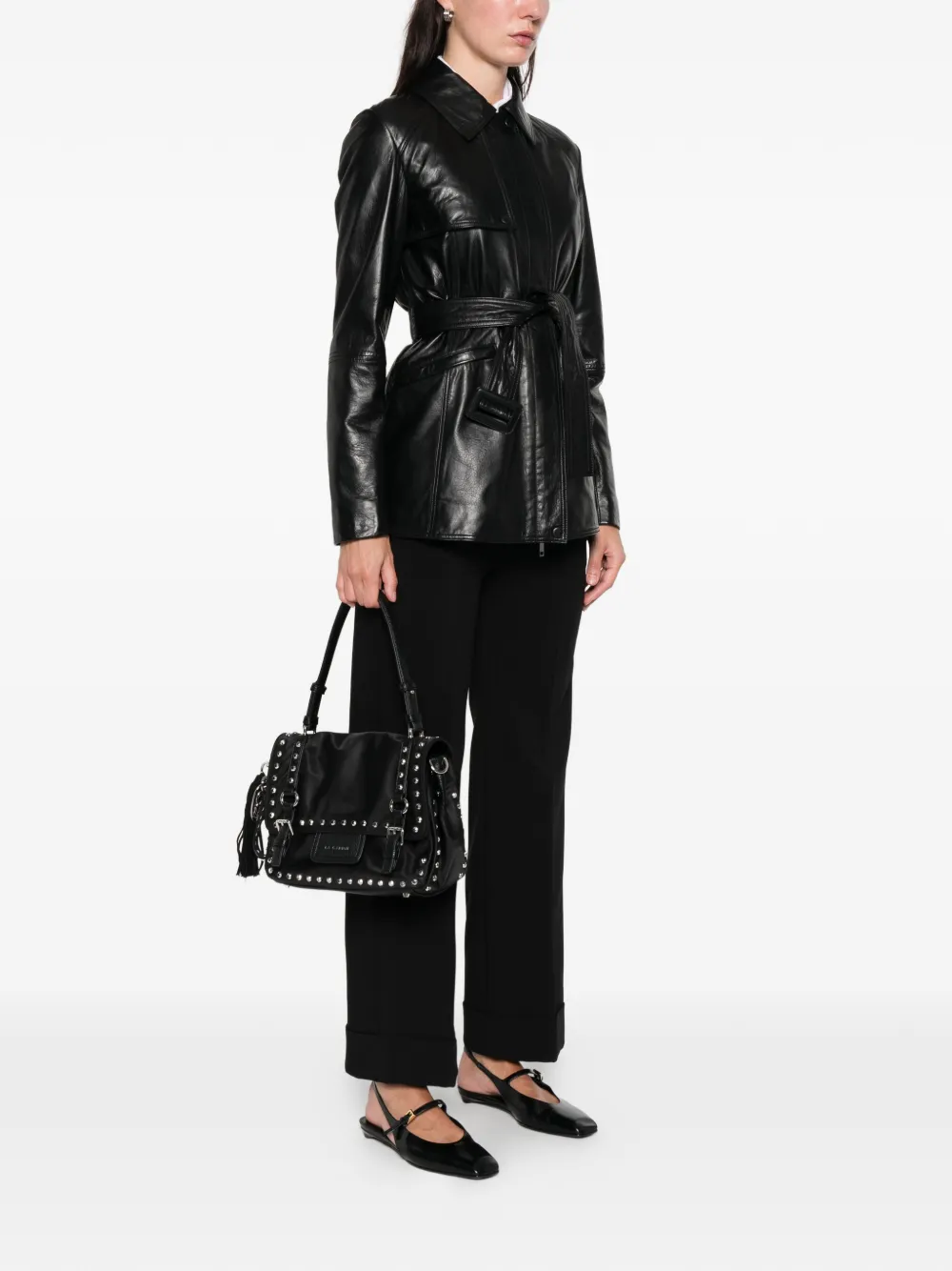 La Carrie Athena tassel studded shoulder bag - Zwart