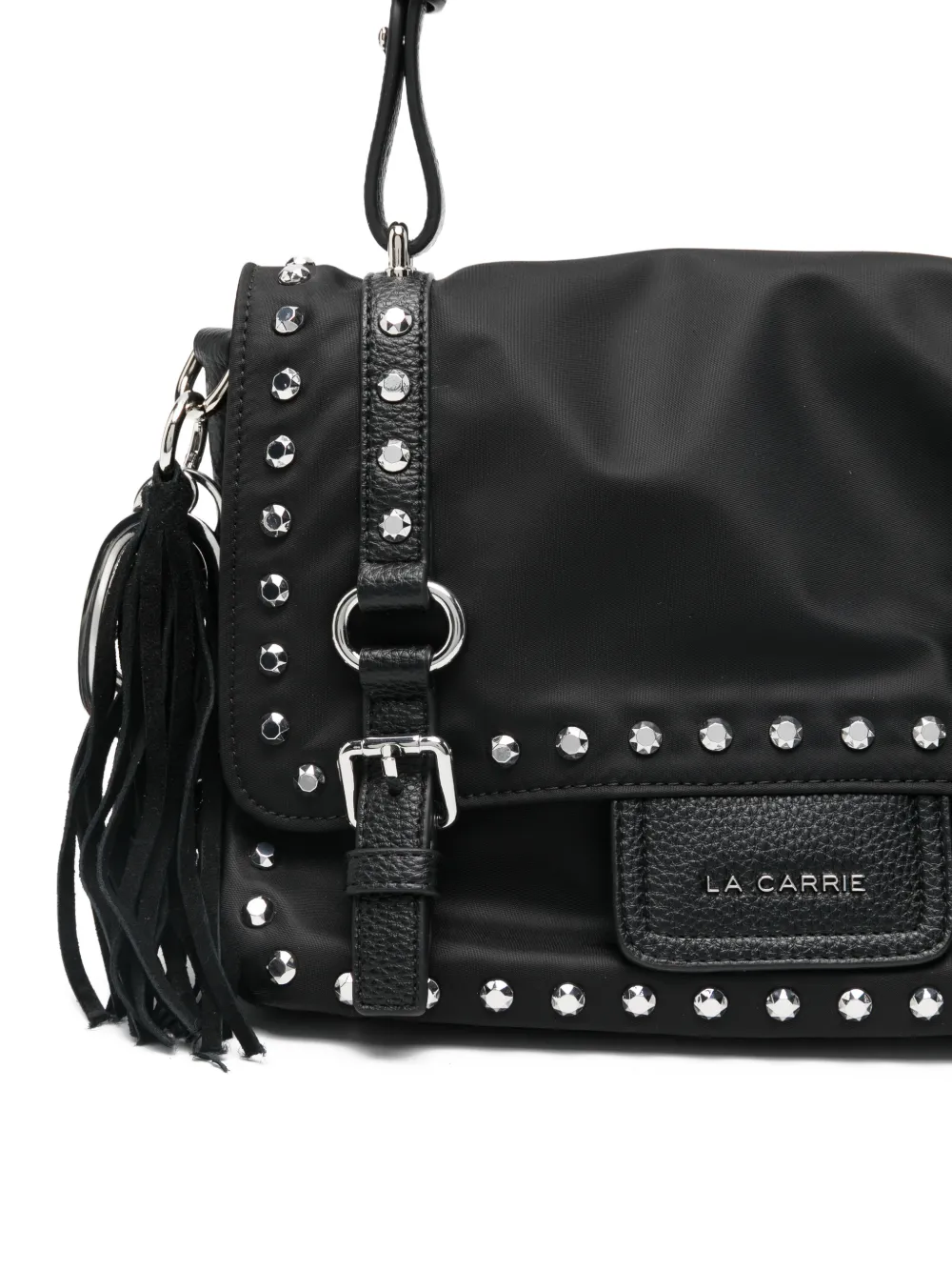 La Carrie Athena Tassel Studded Shoulder Bag In Black