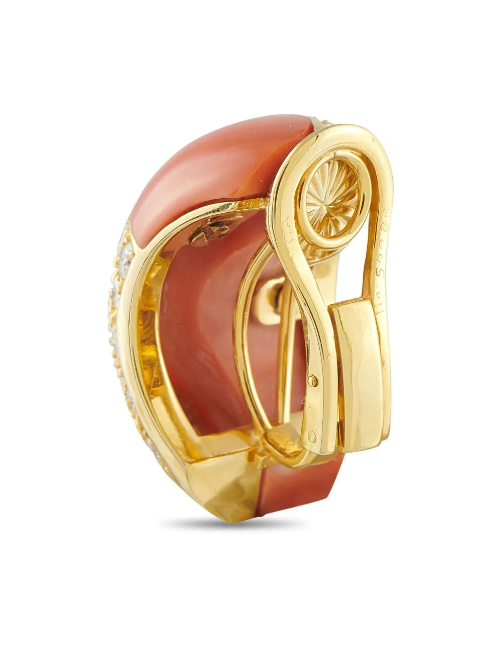 Pre-owned Van Cleef & Arpels 18k Yellow Gold Diamond And Coral Earrings