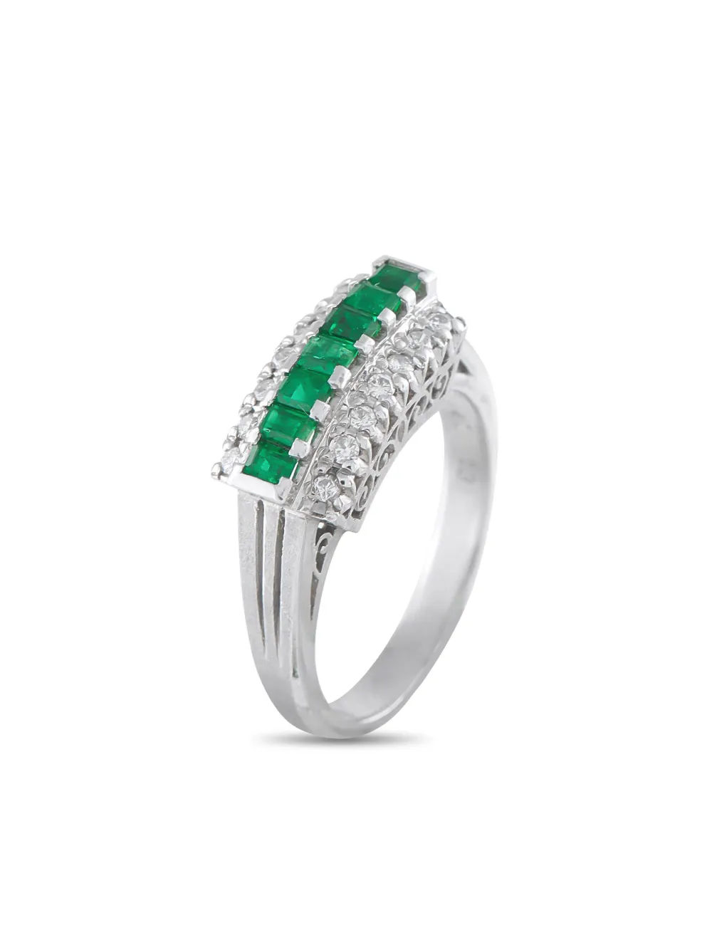 LB Exclusive platinum diamond and emerald ring - シルバートーン
