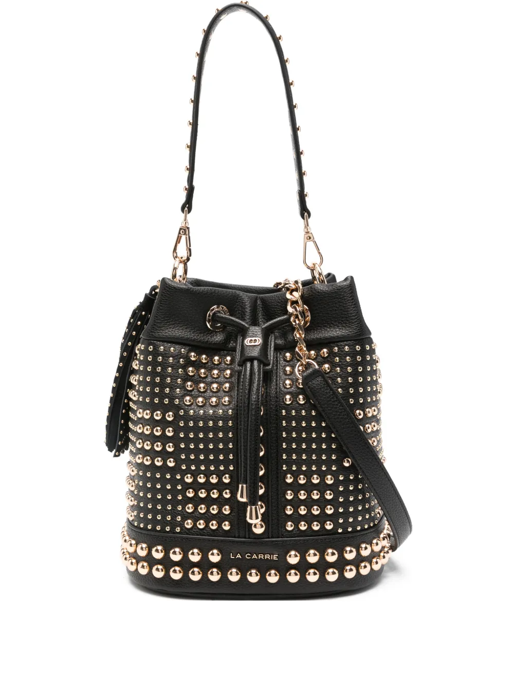 La Carrie Planet studded tassel bucket bag | Black | Image 1