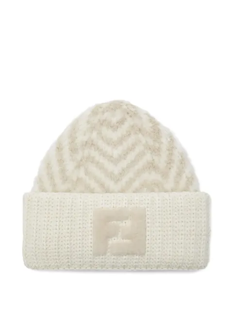 FENDI chevron-pattern logo-patch beanie hat