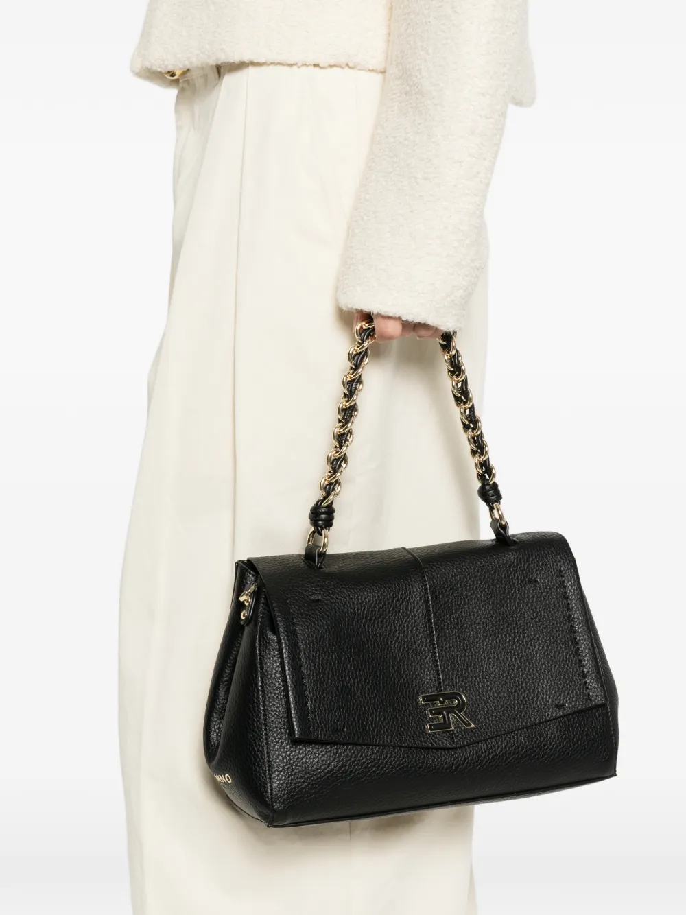 ERMANNO FIRENZE chain strap leather tote bag - Zwart