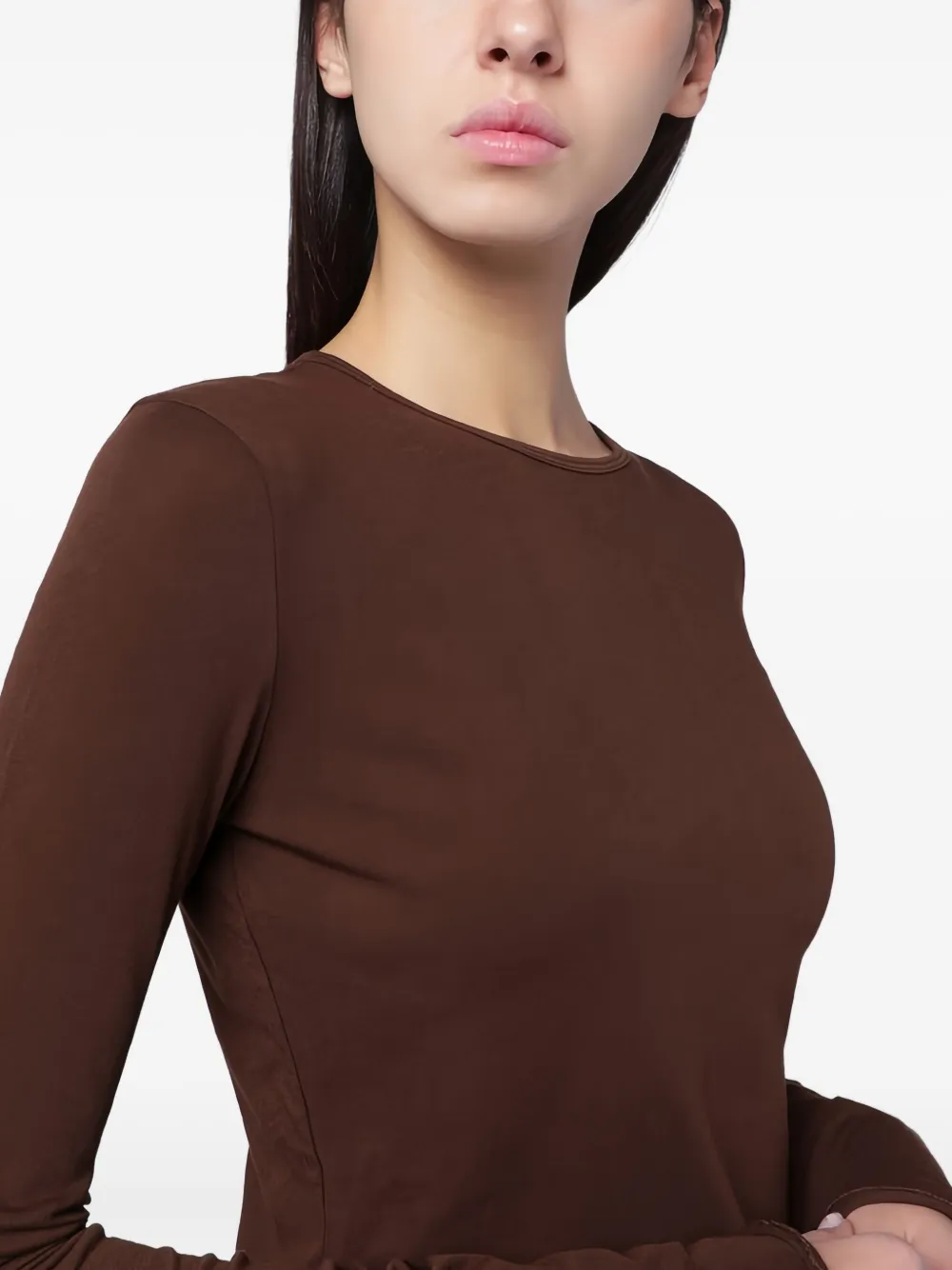 Entire Studios Brown Crewneck Cotton-blend Top In Brown