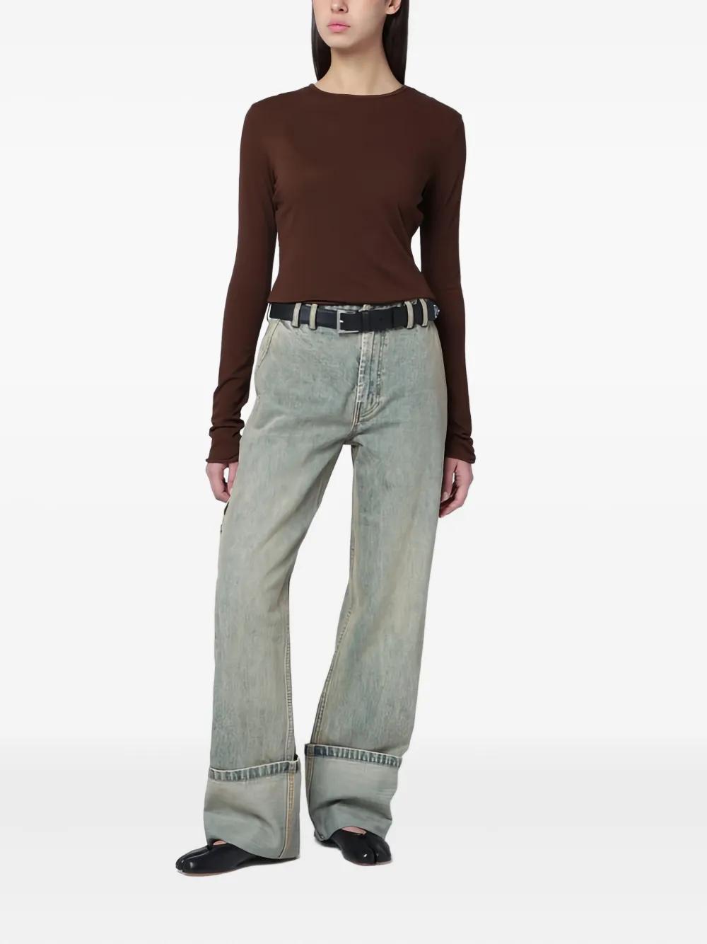 Entire Studios Brown Crewneck Cotton-blend Top In Brown