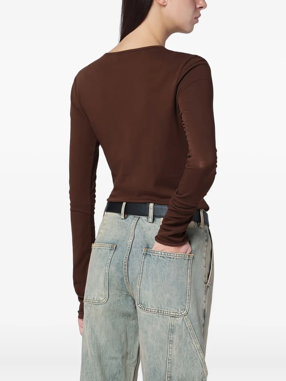 Entire Studios Brown Crewneck Cotton-blend Top In Brown