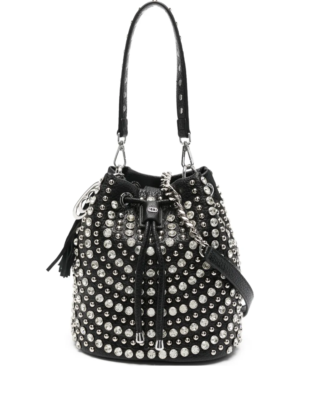 La Carrie Andromeda Studded Tassel Bucket Bag In Blue