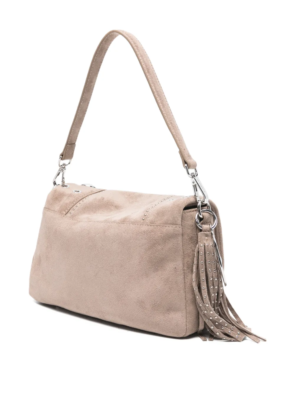 La Carrie Small Stephy Studded Tassel-detail Suede Shoulder Bag In Pink