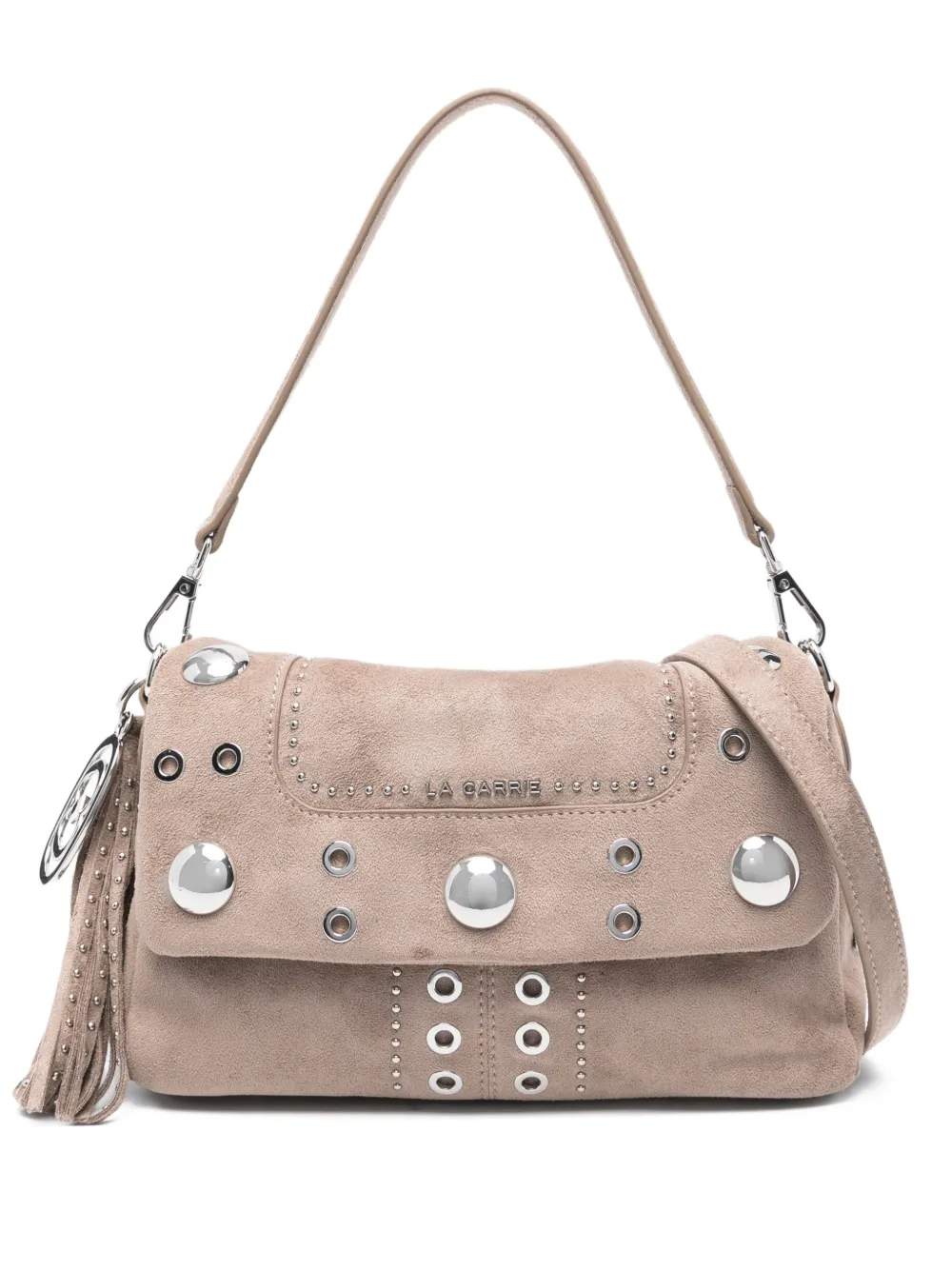 La Carrie Small Stephy Studded Tassel-detail Suede Shoulder Bag In Pink