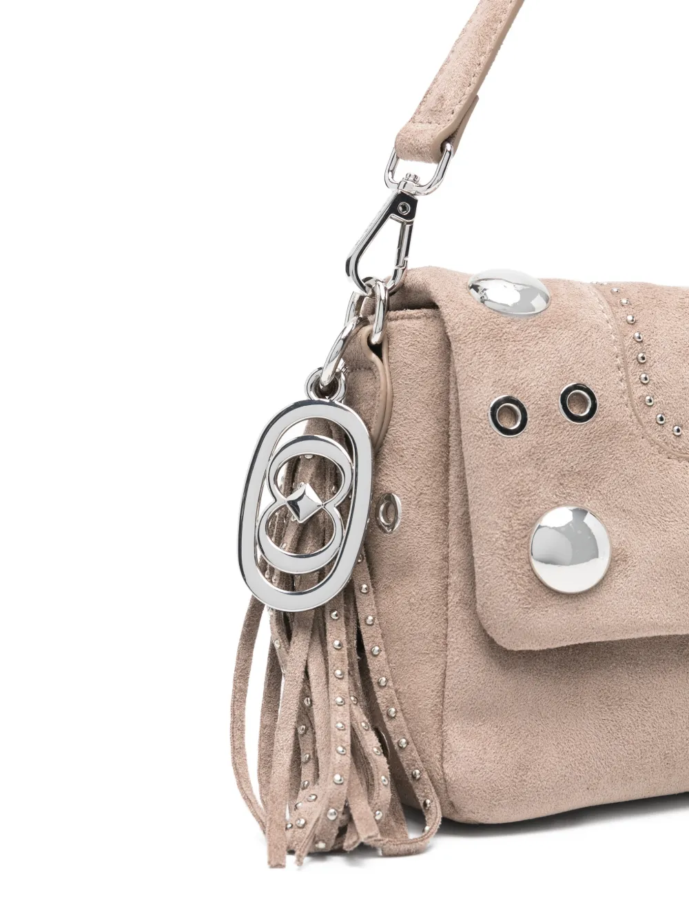 La Carrie Small Stephy Studded Tassel-detail Suede Shoulder Bag In Pink