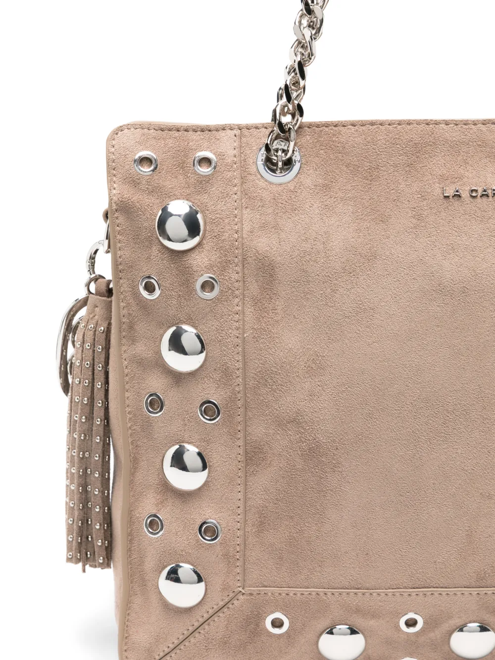 La Carrie Ethnic schoudertas met ketting en studs Beige