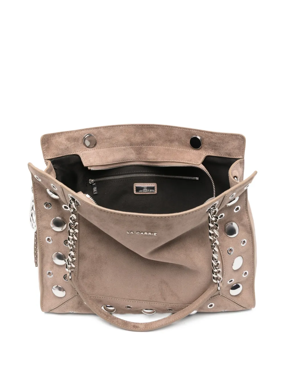 La Carrie Ethnic schoudertas met ketting en studs Beige