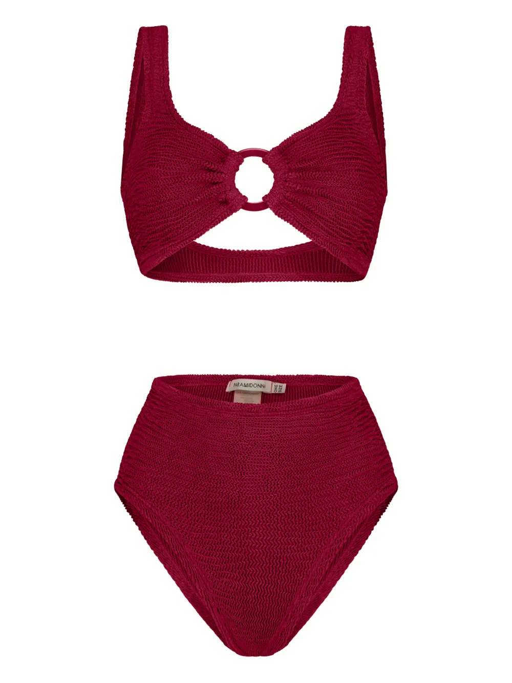 Paramidonna Irina High-waisted Textured Ring-detail Bikini In Red