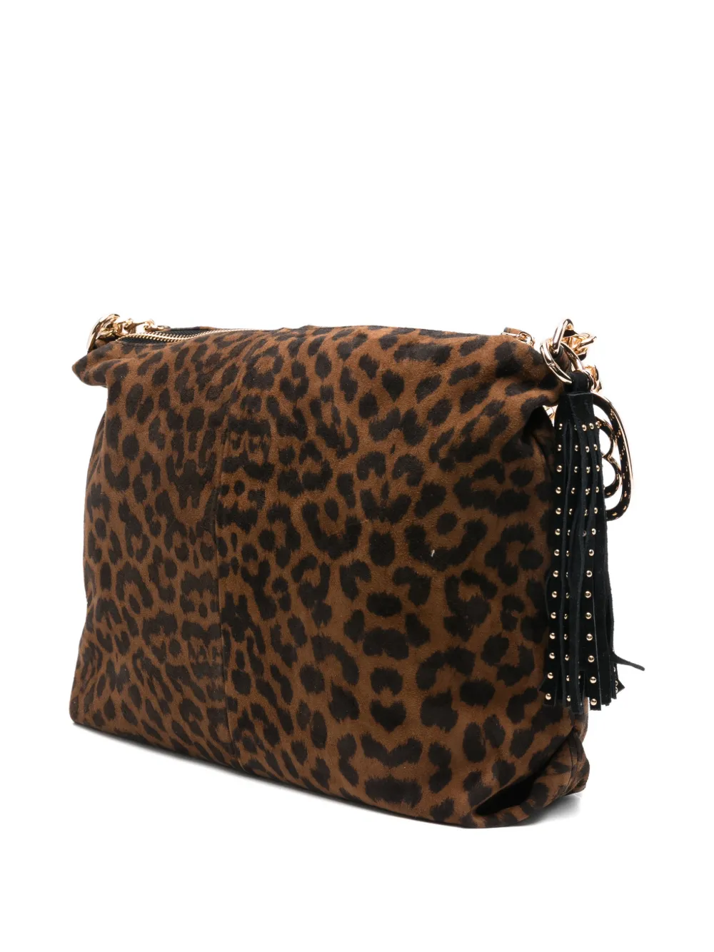 La Carrie Leopard-print Tassel Shoulder Bag In Brown