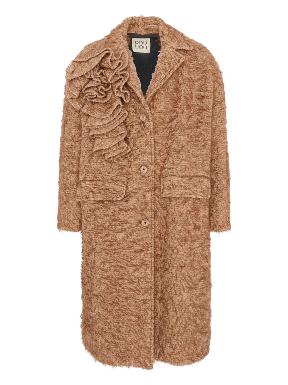 Douuod Kids ruffled long-sleeve coat - ブラウン