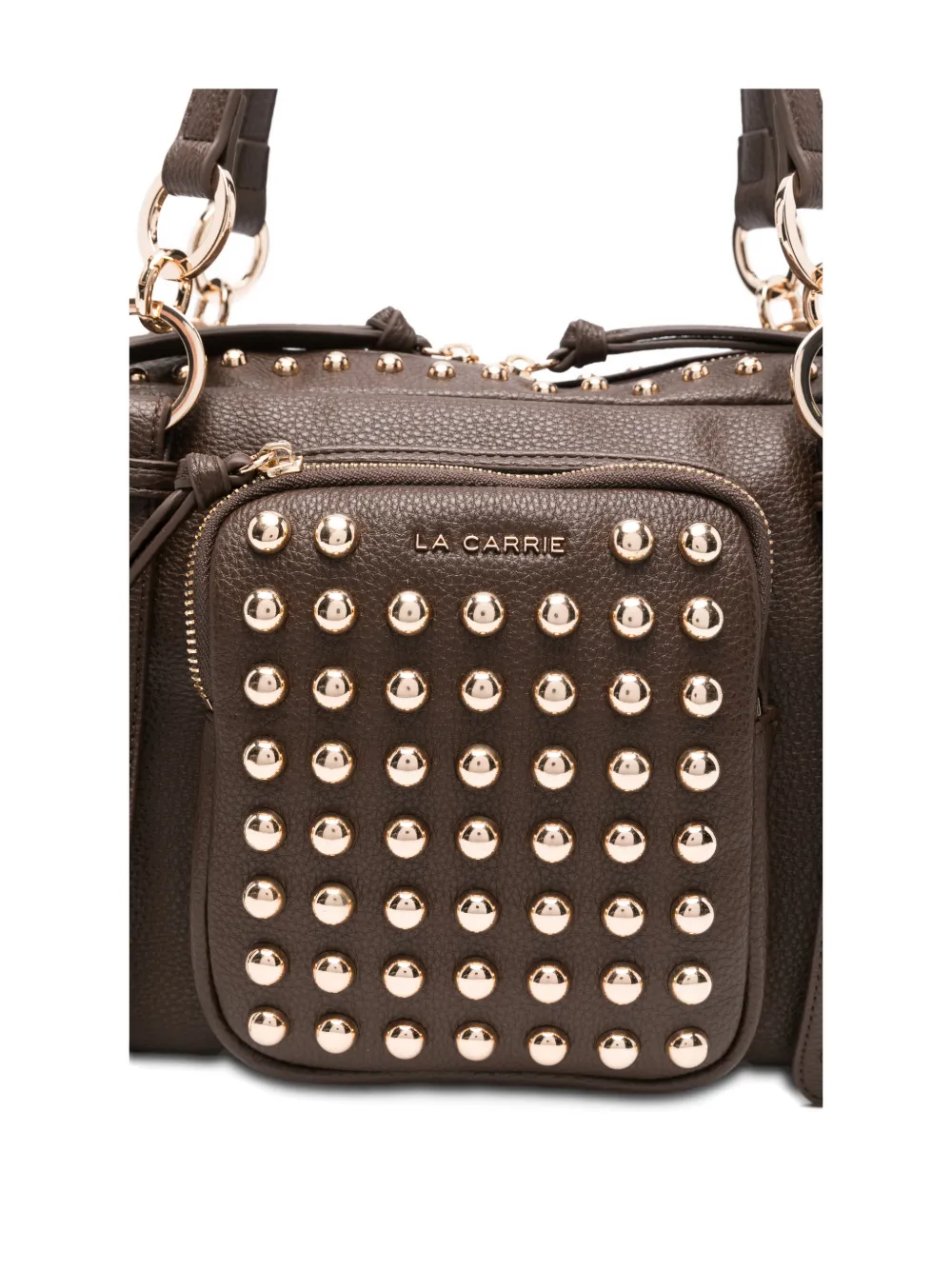 La Carrie Medium Planets Studded Shoulder Bag In Brown