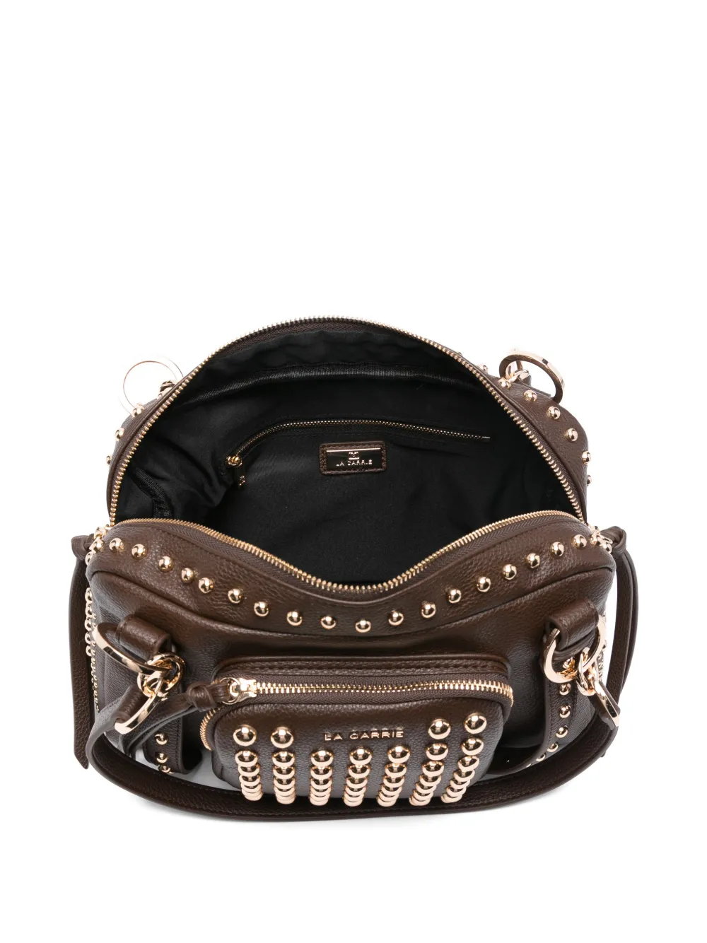 La Carrie Medium Planets Studded Shoulder Bag In Brown