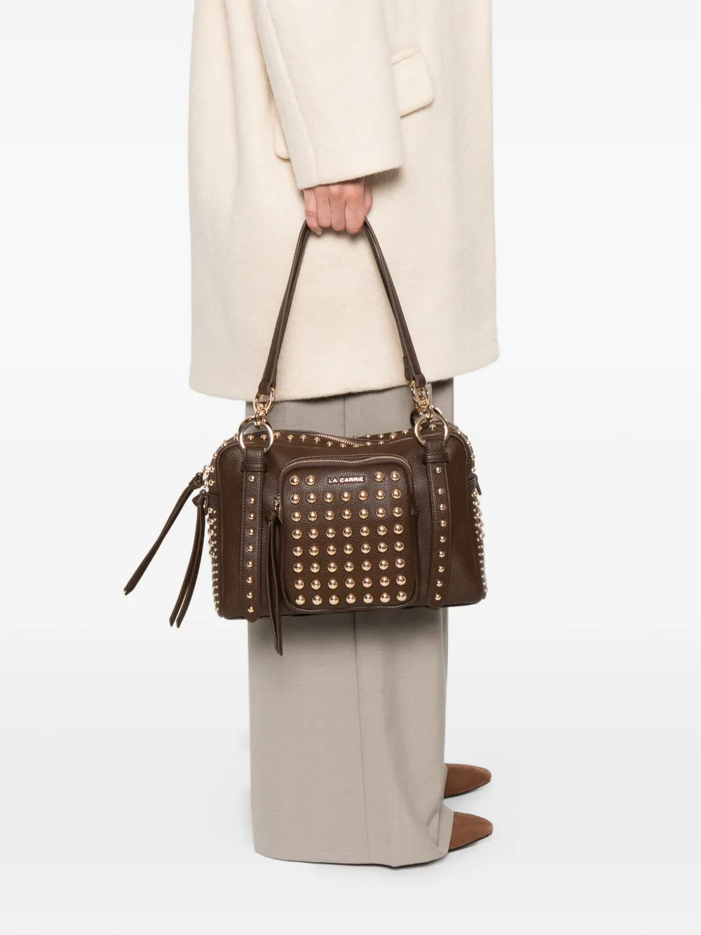 La Carrie medium Planets studded shoulder bag - Bruin