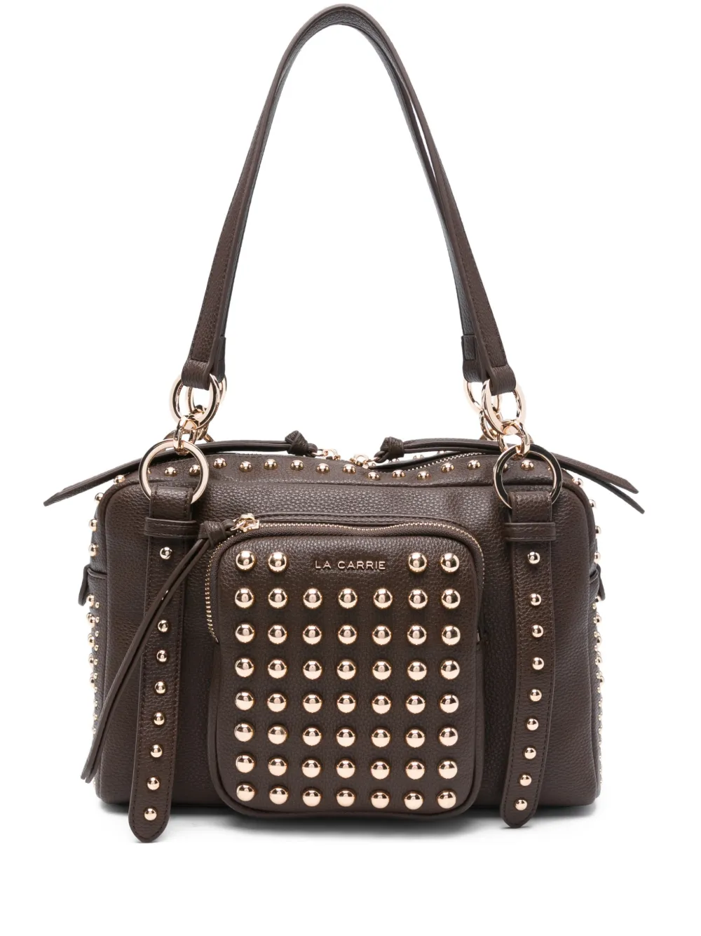 La Carrie Medium Planets Studded Shoulder Bag In Brown
