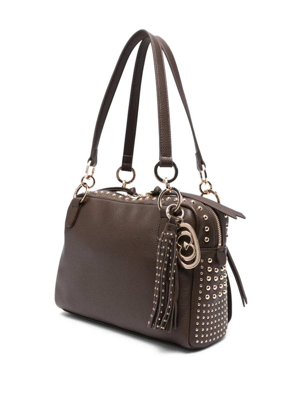 La Carrie Medium Planets Studded Shoulder Bag In Brown