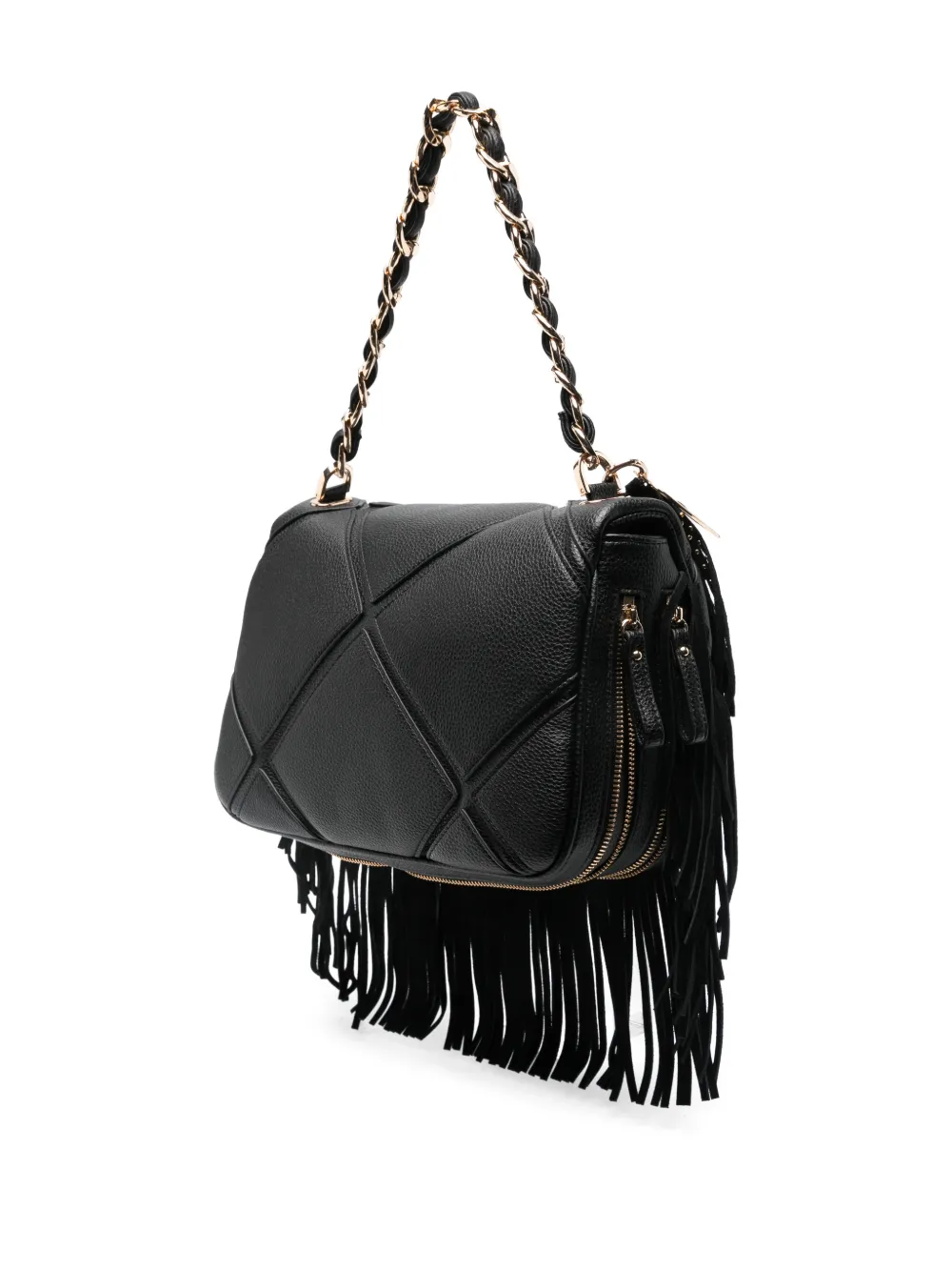 La Carrie Isabel Quilted Fringed Shoulder Bag In Black