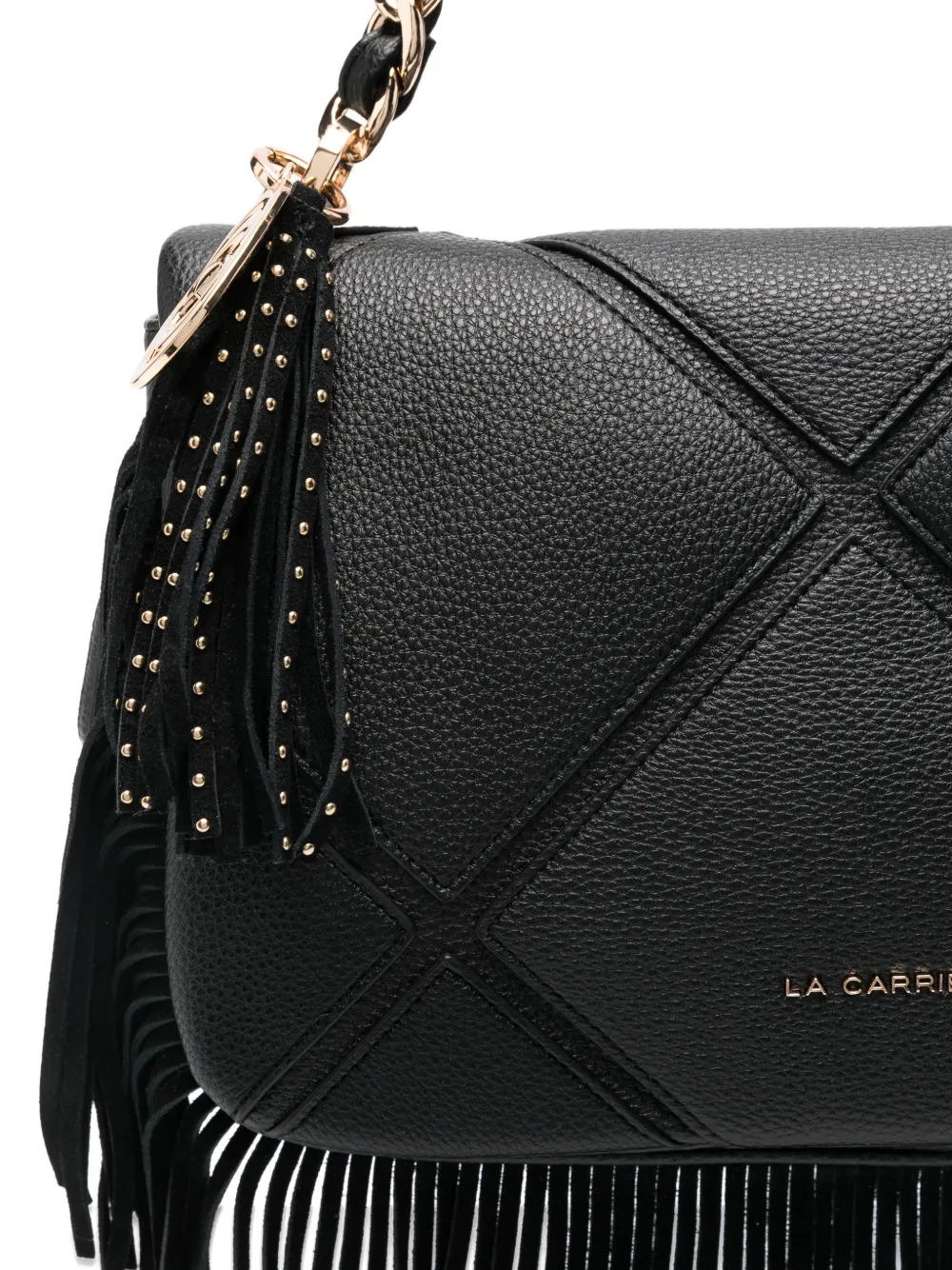 La Carrie Isabel Quilted Fringed Shoulder Bag In Black