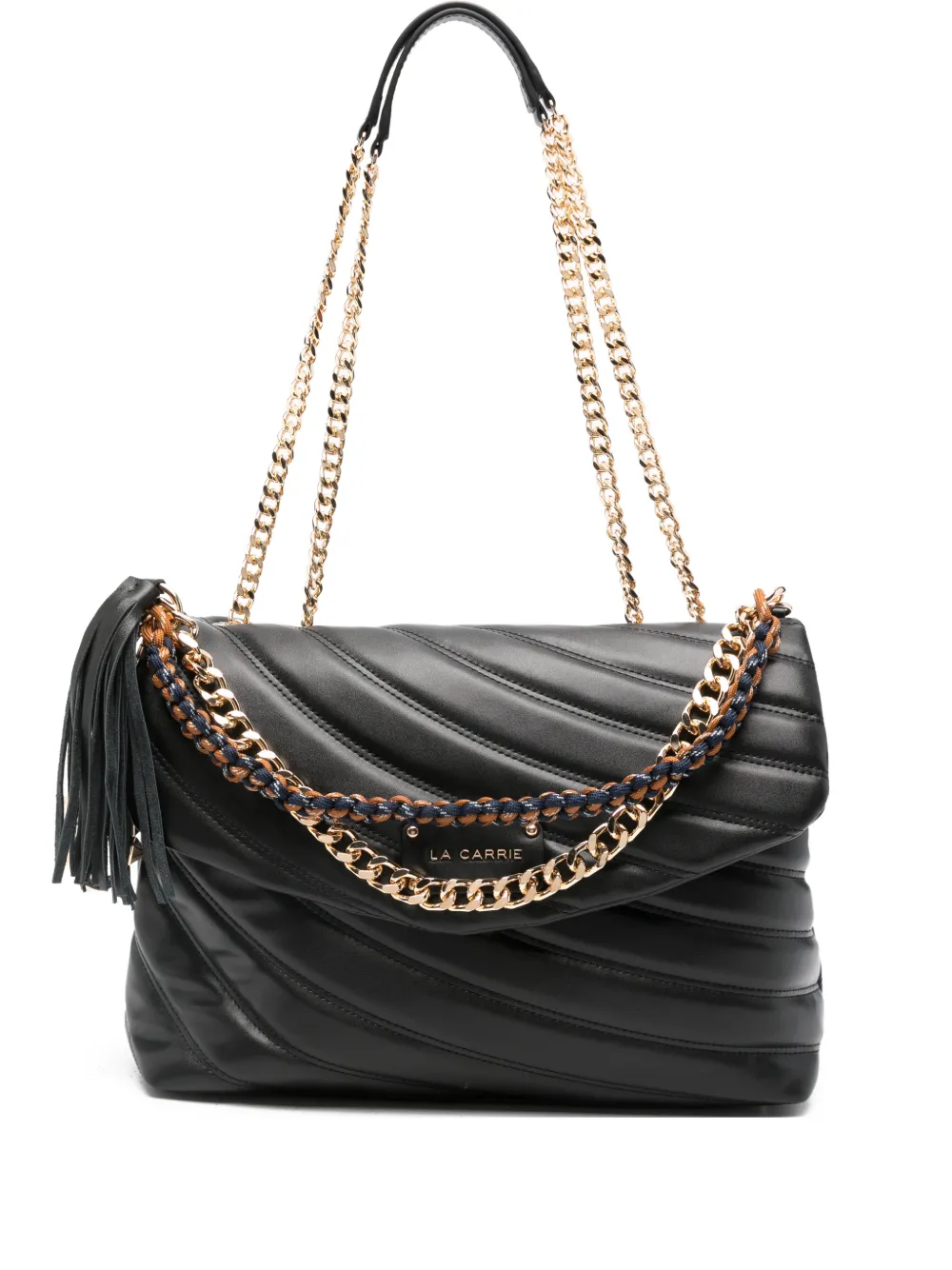 La Carrie Stitch & Spoon Quilted Shoulder Bag In Black