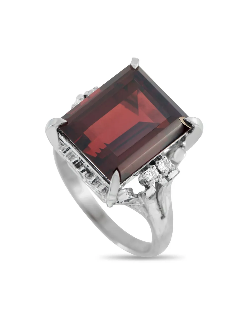 LB Exclusive platinum diamond and garnet ring - シルバートーン