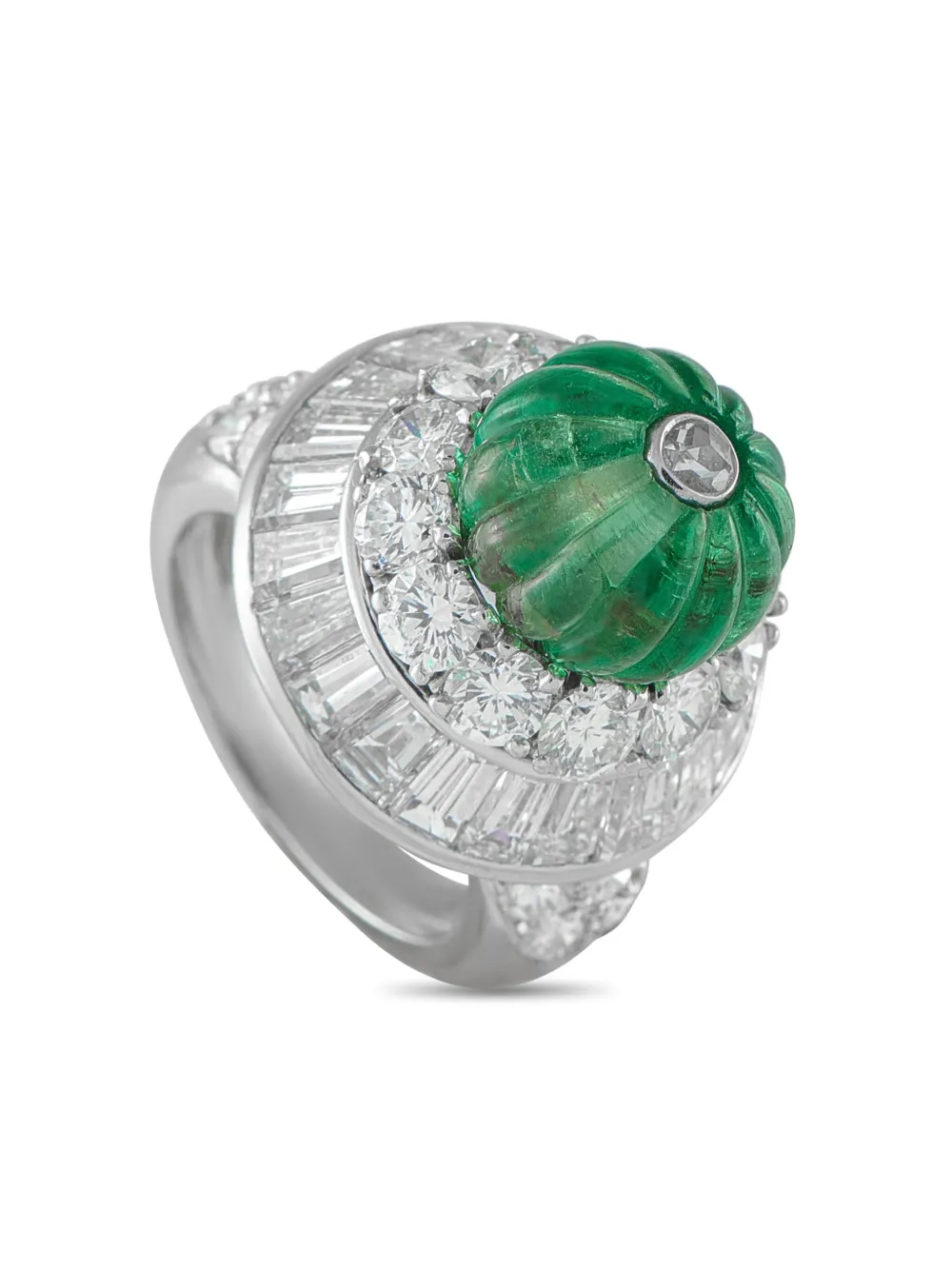 David Webb platinum diamond and emerald ring | Silver | Image 1