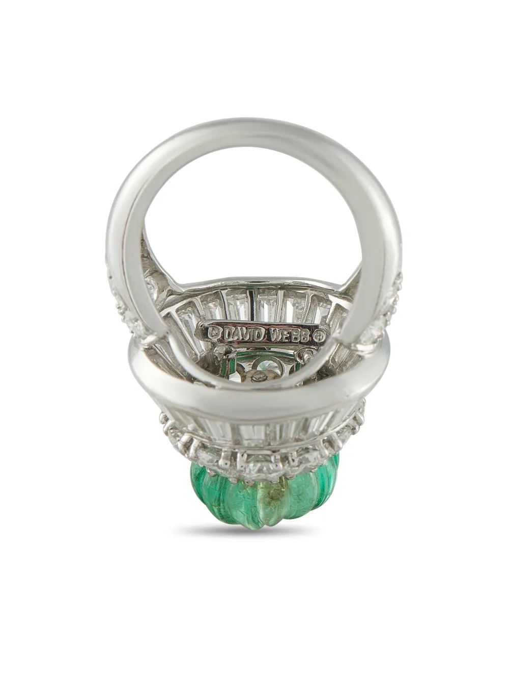 DAVID WEBB Pre-owned Platinum Diamond And Emerald Ring In Silver