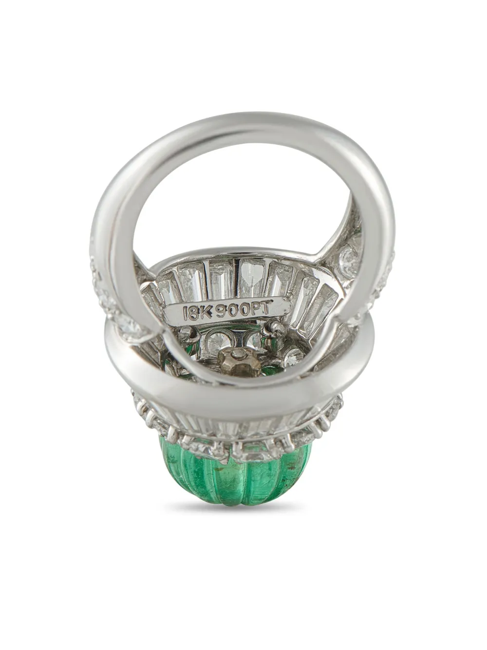DAVID WEBB Pre-owned Platinum Diamond And Emerald Ring In Silver