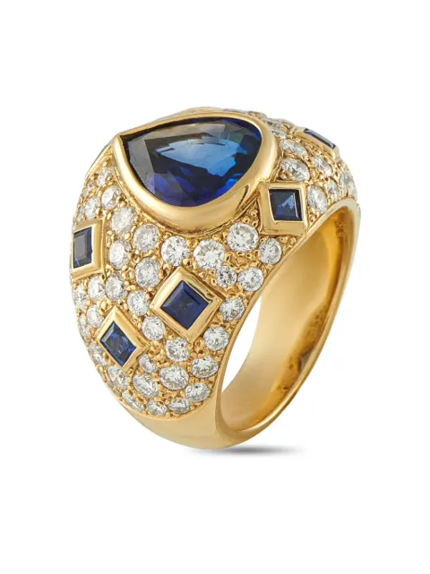 LB Exclusive 18K yellow gold diamond and sapphire ring