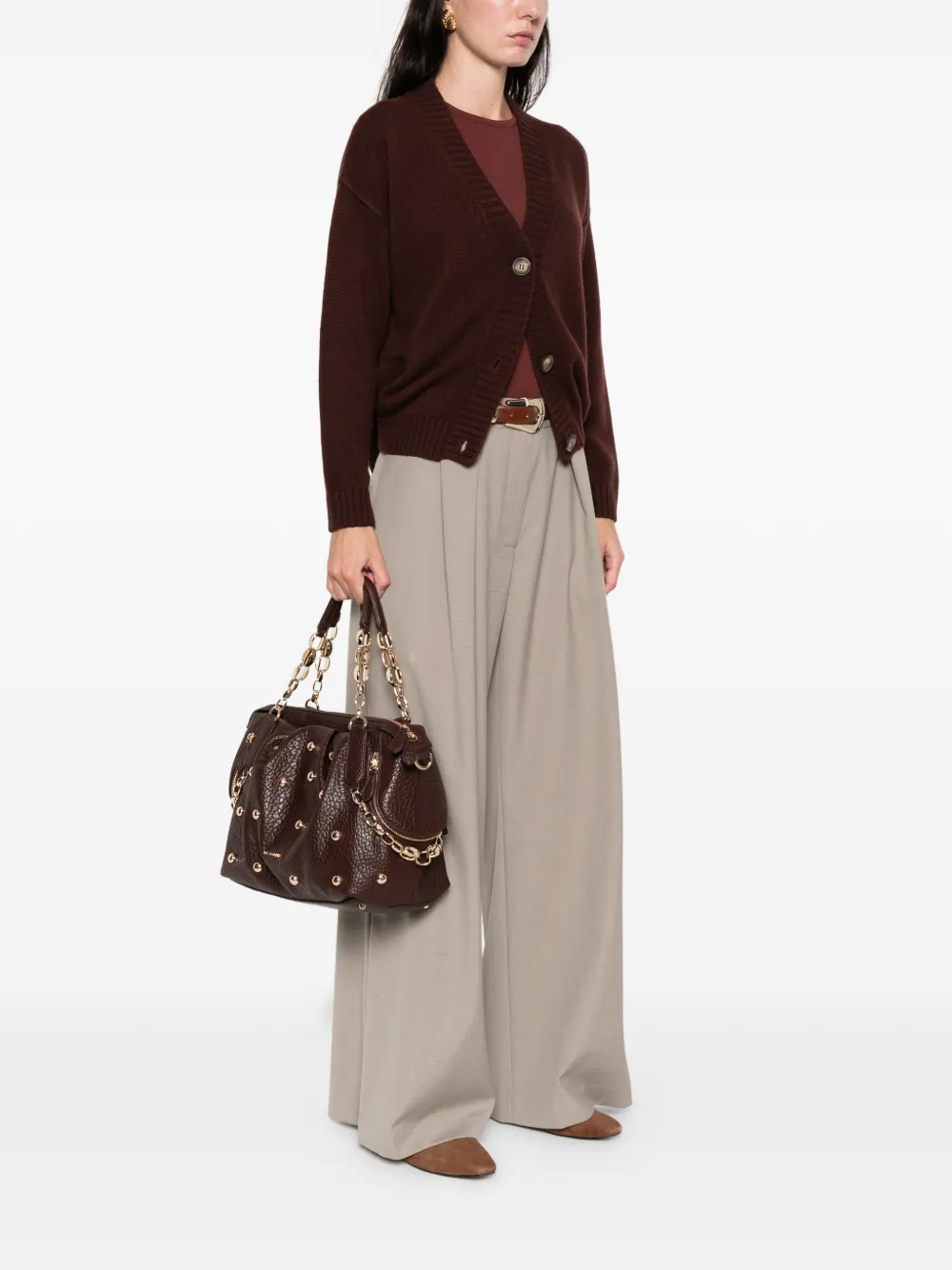 La Carrie medium studded chain-strap shoulder bag - Bruin