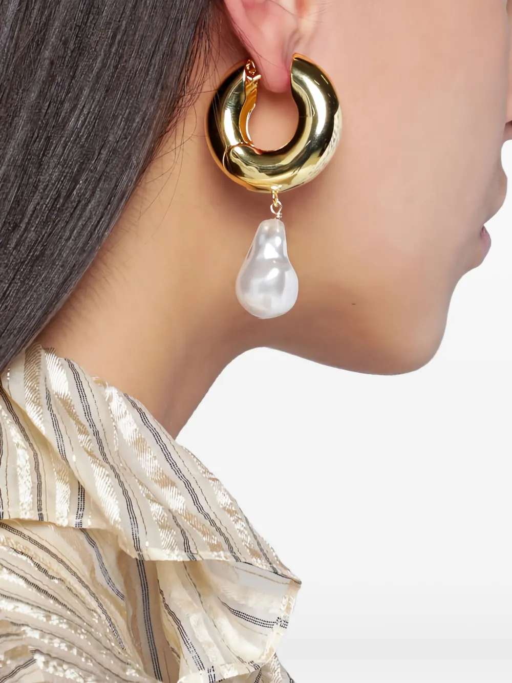 éliou Geplooide oorbel met parel - Goud